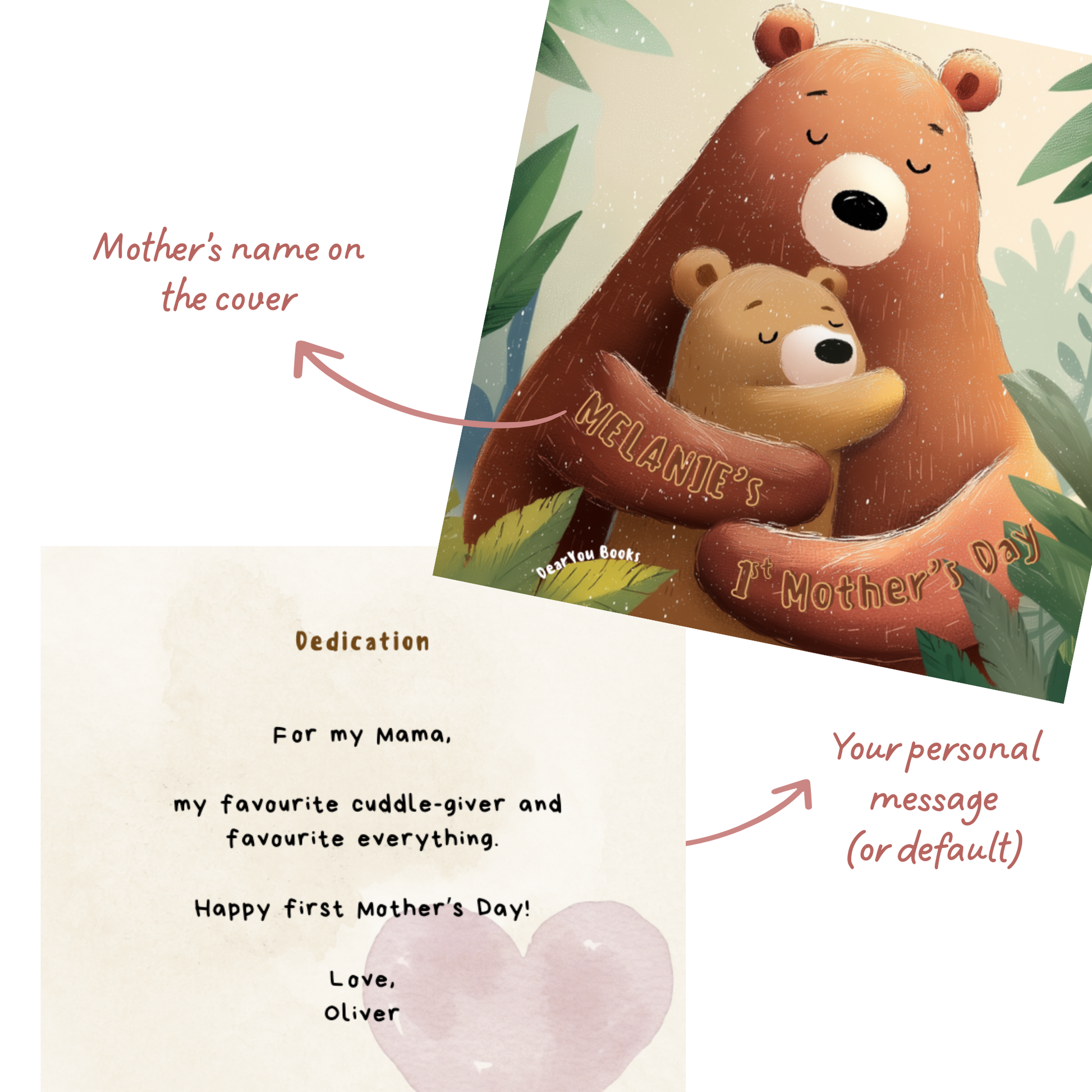 Mother's Day card with two bears hugging, personalized message, and dedication text.