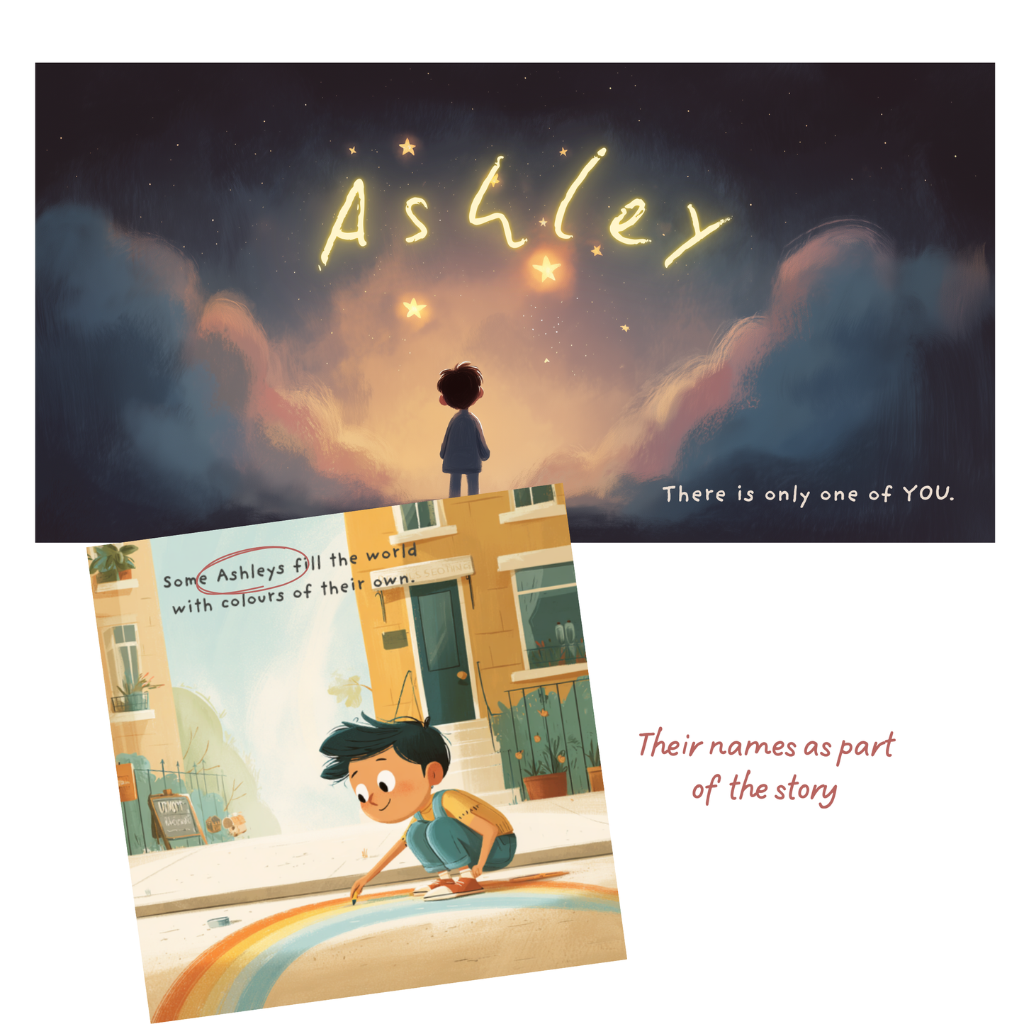 Inside page of Who Are You? personalised children's book — child's name throughout
